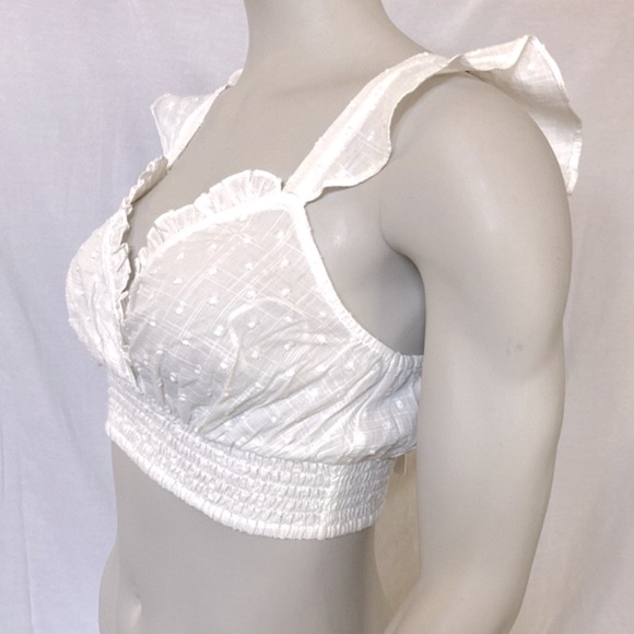 GB Girls White Ruffle Crop Top Size Small Straps with Ruffles Elastic Hem NWT - Picture 2 of 5